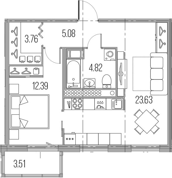 2Е-комнатная, 49.68 м²– 2