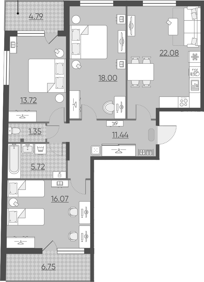 4Е-комнатная, 94.16 м²– 2