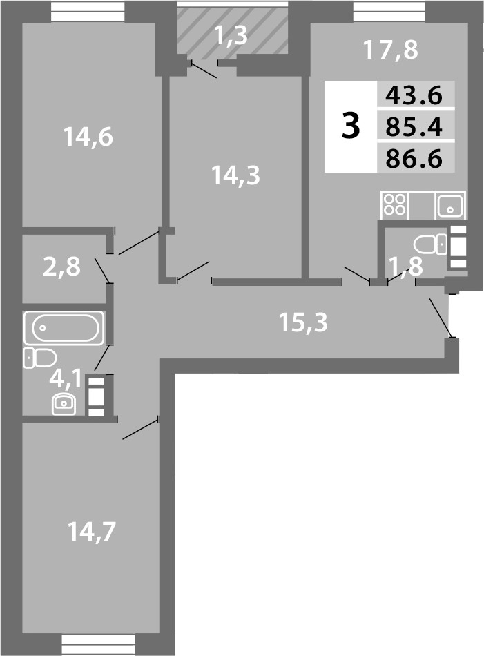 4Е-к.кв, 86.51 м²