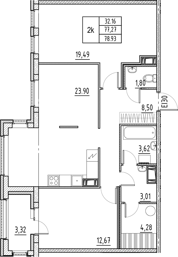 3Е-комнатная, 78.93 м²– 2