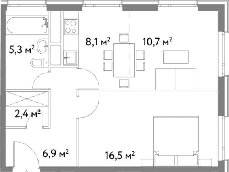 2Е-комнатная, 49.9 м²– 2