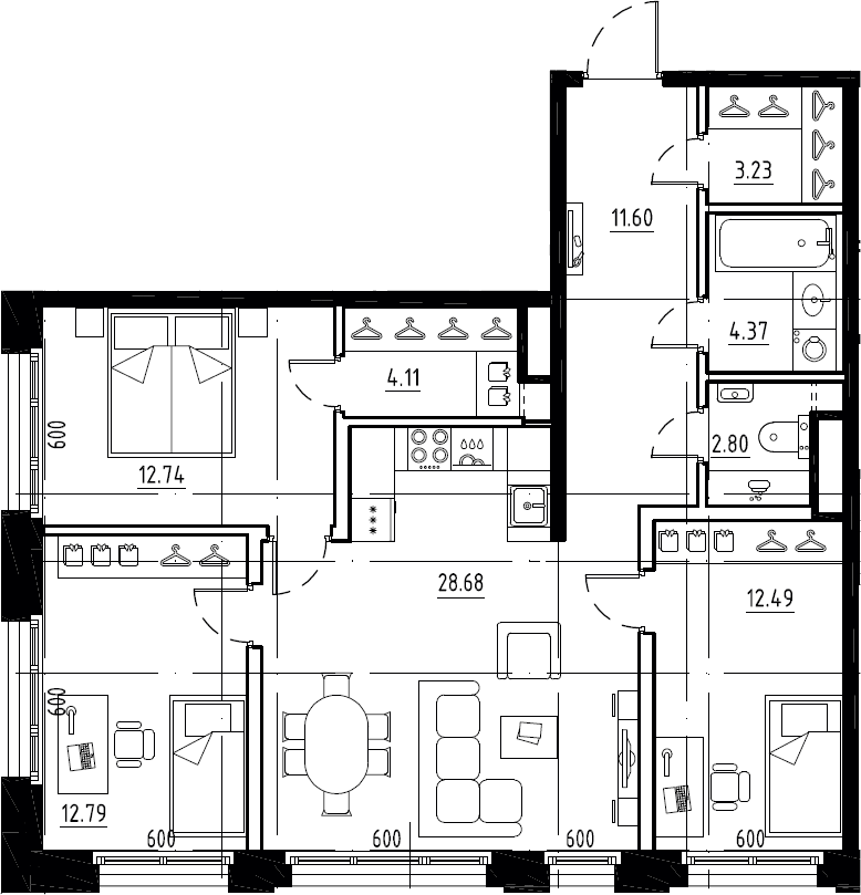4Е-к.кв, 92.81 м², 8 этаж
