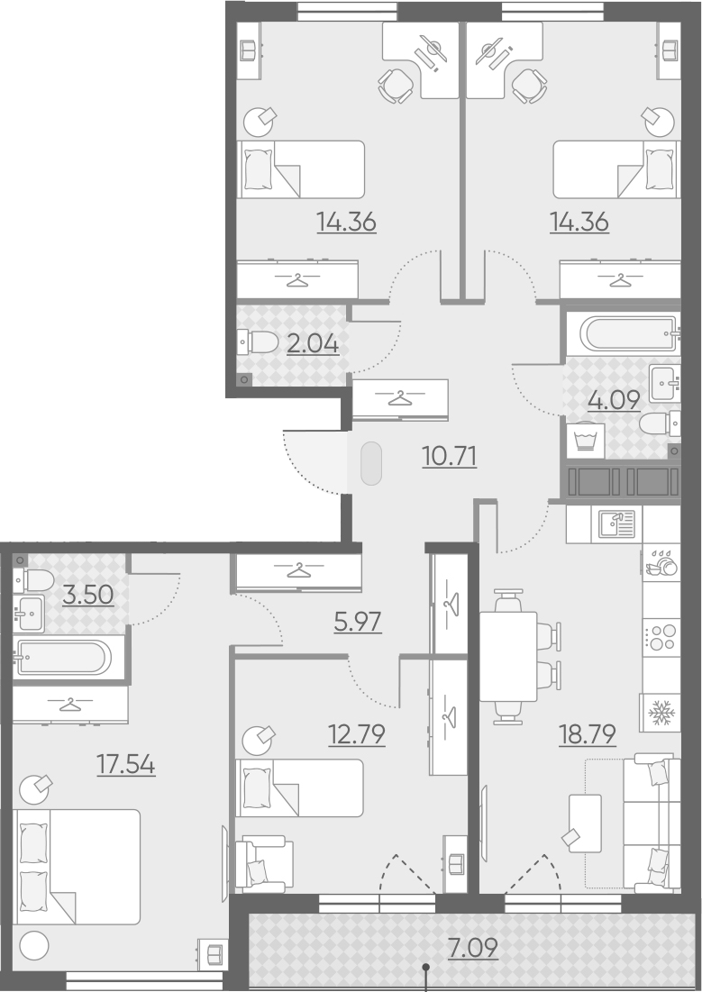 5Е-комнатная, 107.7 м²– 2