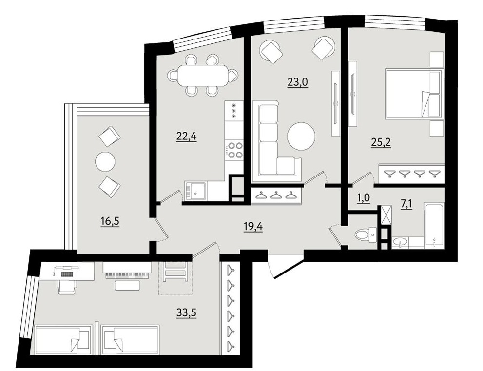 3-комнатная, 132.6 м²– 2