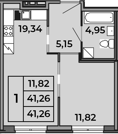 2Е-комнатная, 41.26 м²– 2