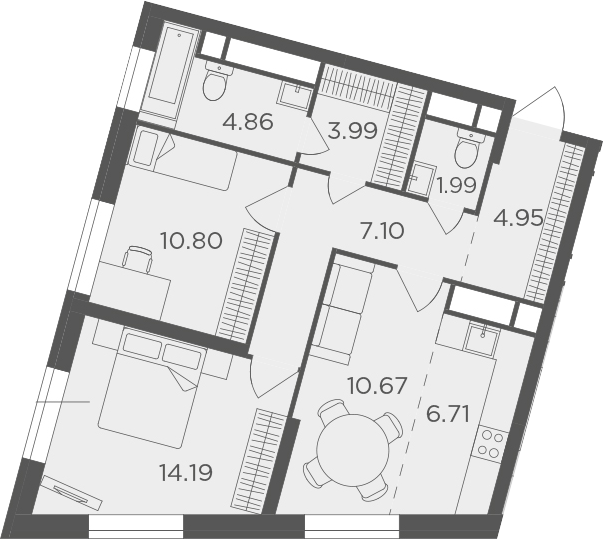 2-комнатная, 65.26 м²– 2