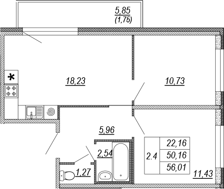 3Е-комнатная, 50.16 м²– 2