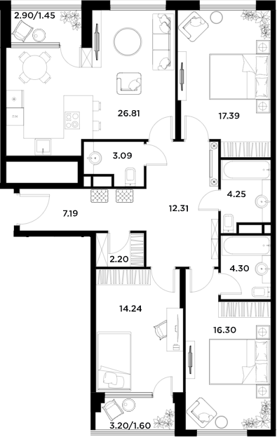 4Е-комнатная, 111.13 м²– 2