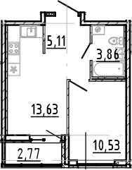 2Е-комнатная, 33.13 м²– 2