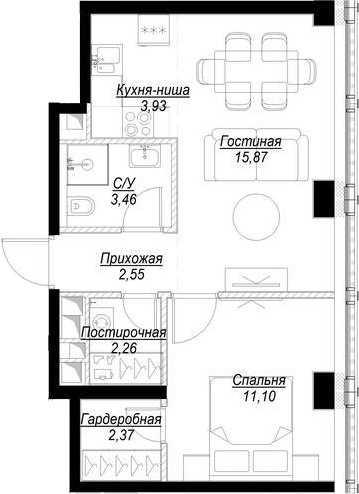 2Е-комнатная, 41.54 м²– 2