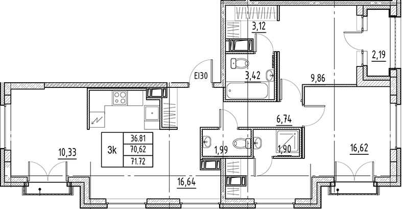 4Е-комнатная, 71.72 м²– 2
