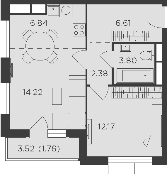 2Е-комнатная, 47.78 м²– 2