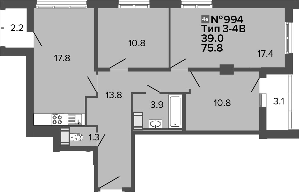 4Е-комнатная, 75.8 м²– 2