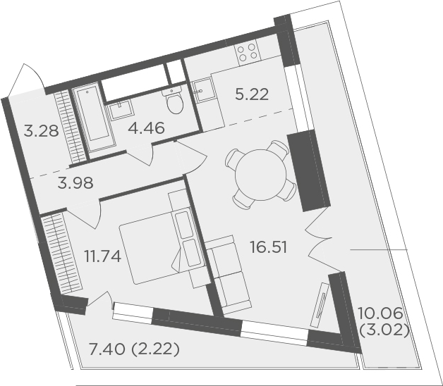 2Е-комнатная, 50.43 м²– 2