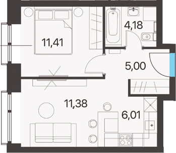 2Е-комнатная, 37.98 м²– 2