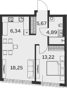 2Е-комнатная, 48.37 м²– 2