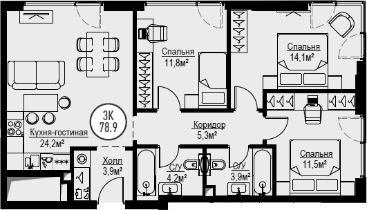 4Е-комнатная, 78.9 м²– 2