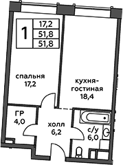 2Е-к.кв, 51.8 м²
