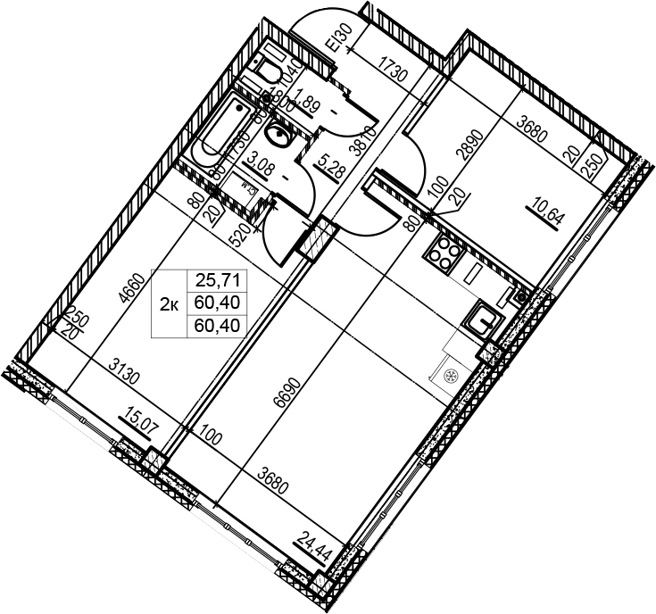 3Е-комнатная, 60.4 м²– 2