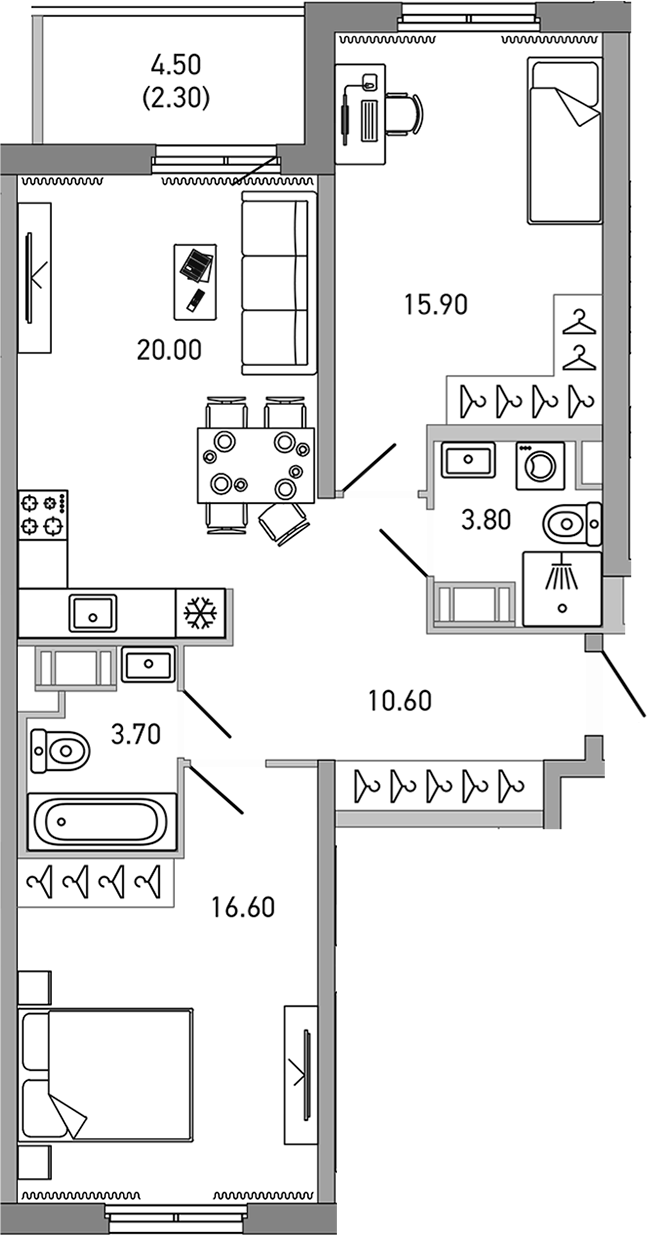 Купить 2-комнатную квартиру в новостройке 72.9 м², г Сертолово, ул Ларина,  в Ленинградской области, у метро Парнас