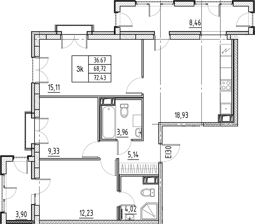 4Е-комнатная, 72.43 м²– 2
