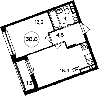 2Е-к.кв, 38.8 м²