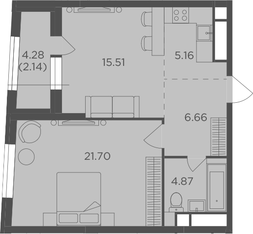 2Е-комнатная, 56.04 м²– 2