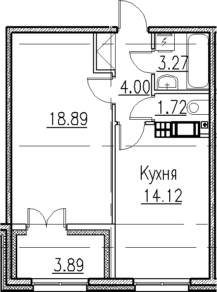 1-комнатная, 42 м²– 2