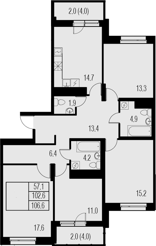 4-комнатная, 106.6 м²– 2
