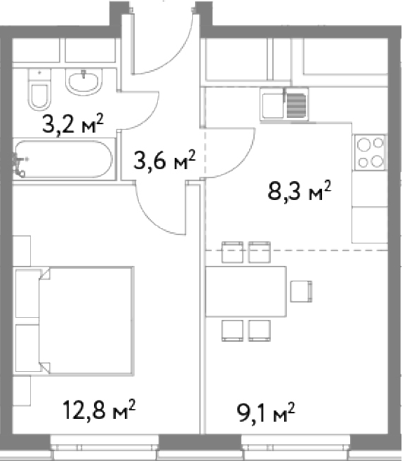 2Е-комнатная, 37 м²– 2