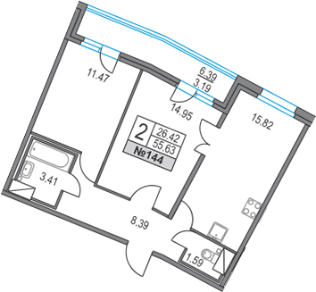 3Е-комнатная, 55.63 м²– 2