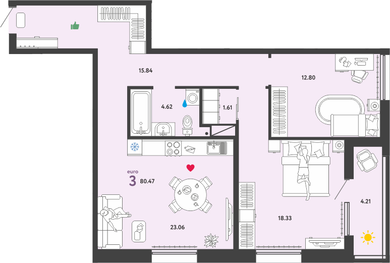 3Е-комнатная, 80.47 м²– 2