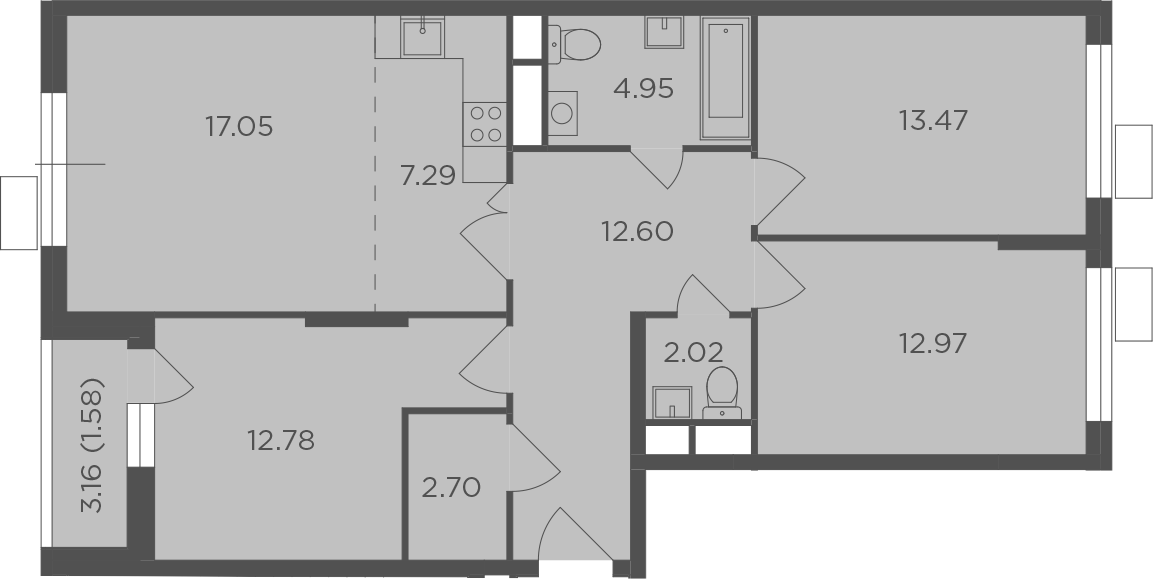 4Е-комнатная, 87.41 м²– 2
