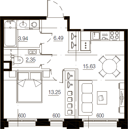 2Е-комнатная, 41.66 м²– 2