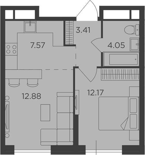 2Е-комнатная, 40.08 м²– 2