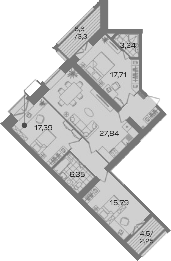 3-комнатная, 103.67 м²– 2