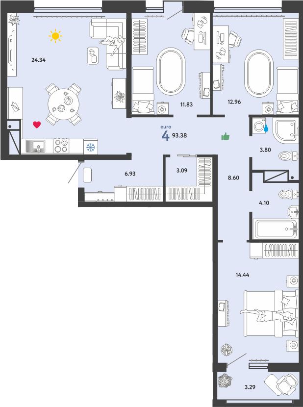 4Е-комнатная, 93.38 м²– 2