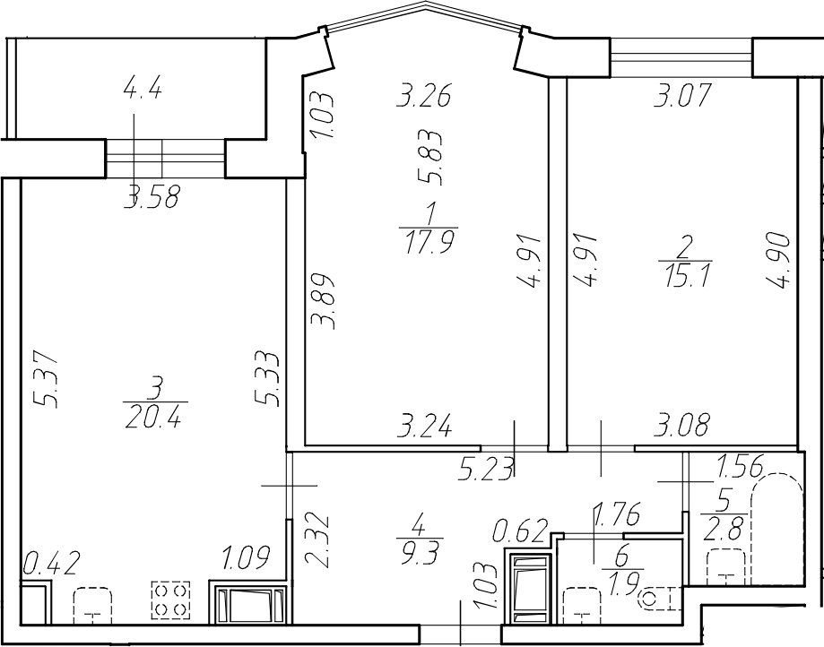 3Е-комнатная, 67.4 м²– 2