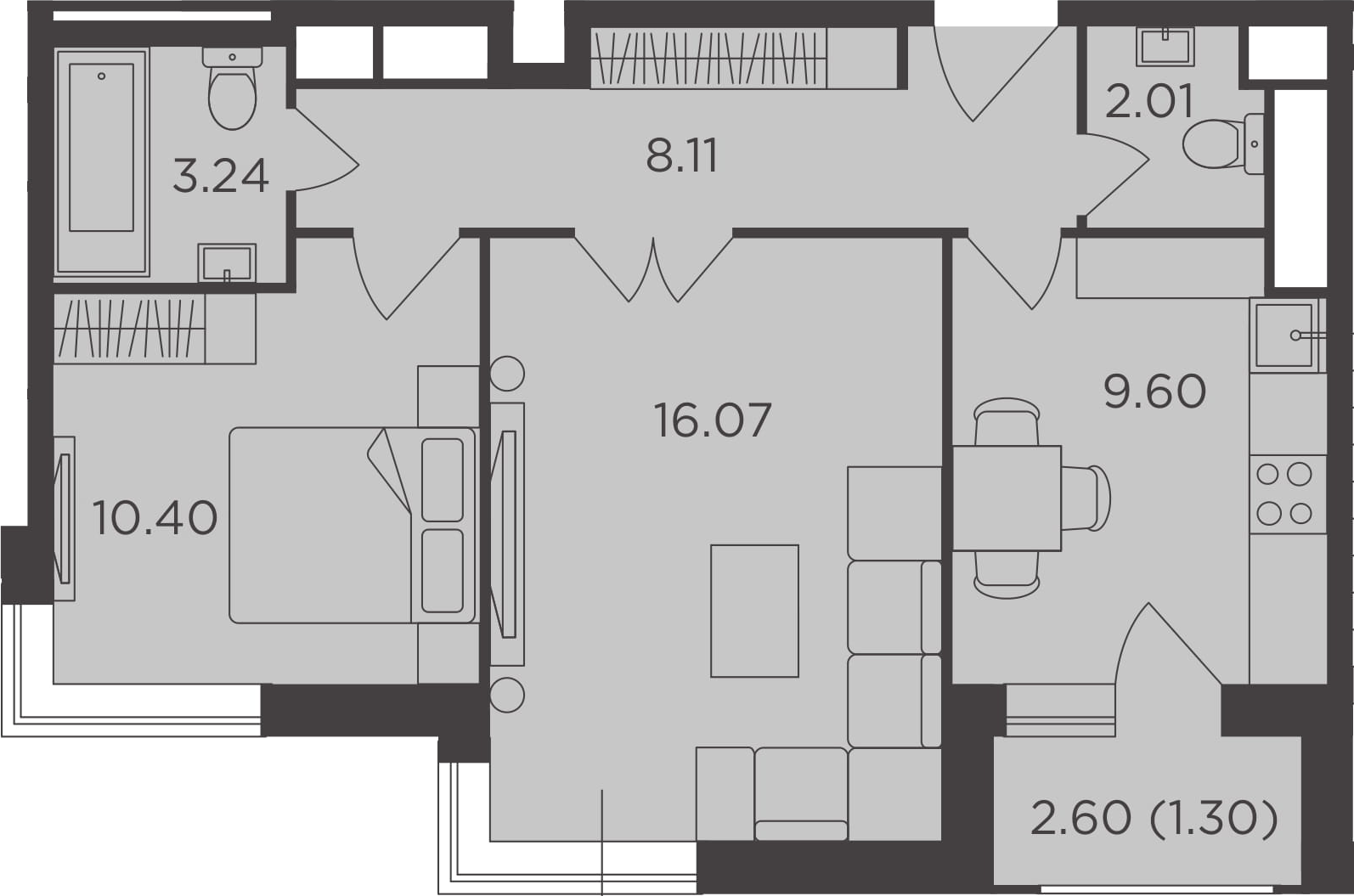 2-комнатная, 50.73 м²– 2