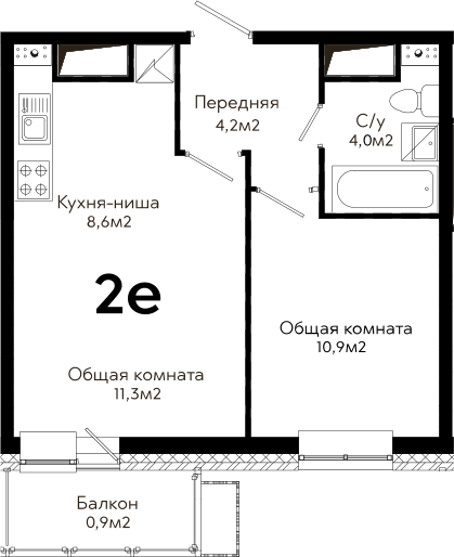 2Е-к.кв, 39.9 м²