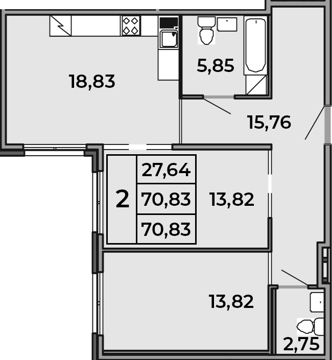 3Е-комнатная, 70.83 м²– 2