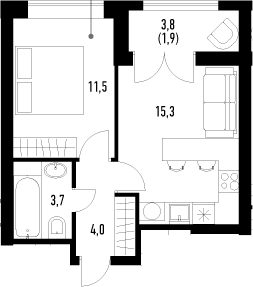 2Е-комнатная, 36.4 м²– 2