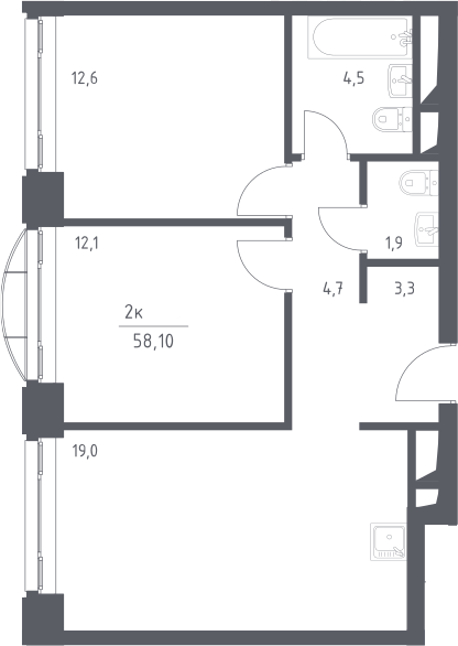 3Е-комнатная, 58.1 м²– 2