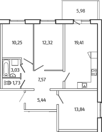 4Е-к.кв, 75.38 м², 1 этаж