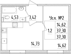 2Е-комнатная, 37.3 м²– 2