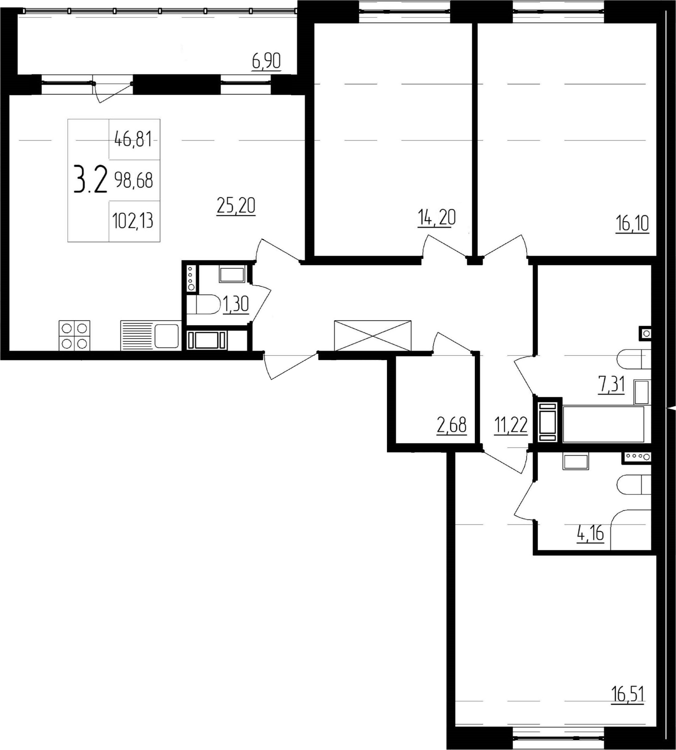 4Е-комнатная, 98.68 м²– 2