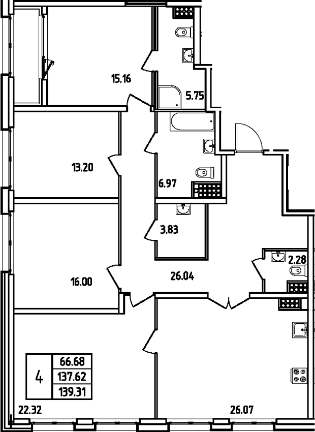 5Е-комнатная, 139.31 м²– 2