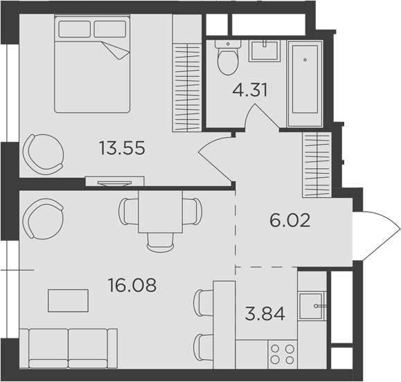 2Е-комнатная, 43.8 м²– 2