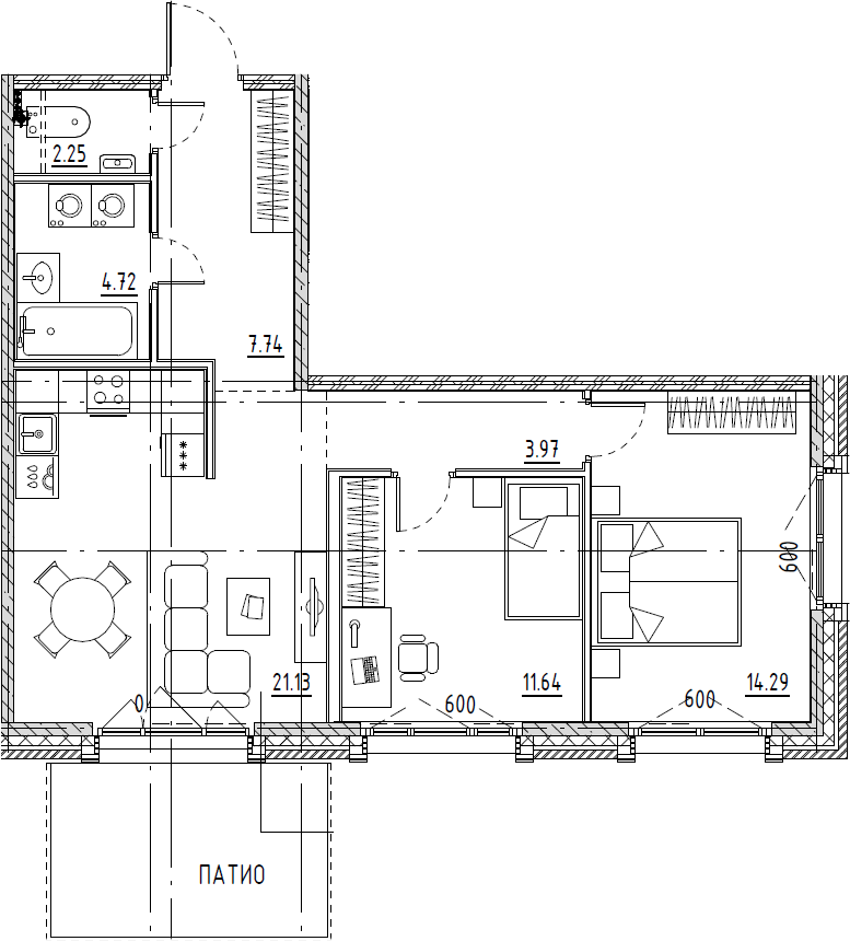 3Е-комнатная, 65.74 м²– 2