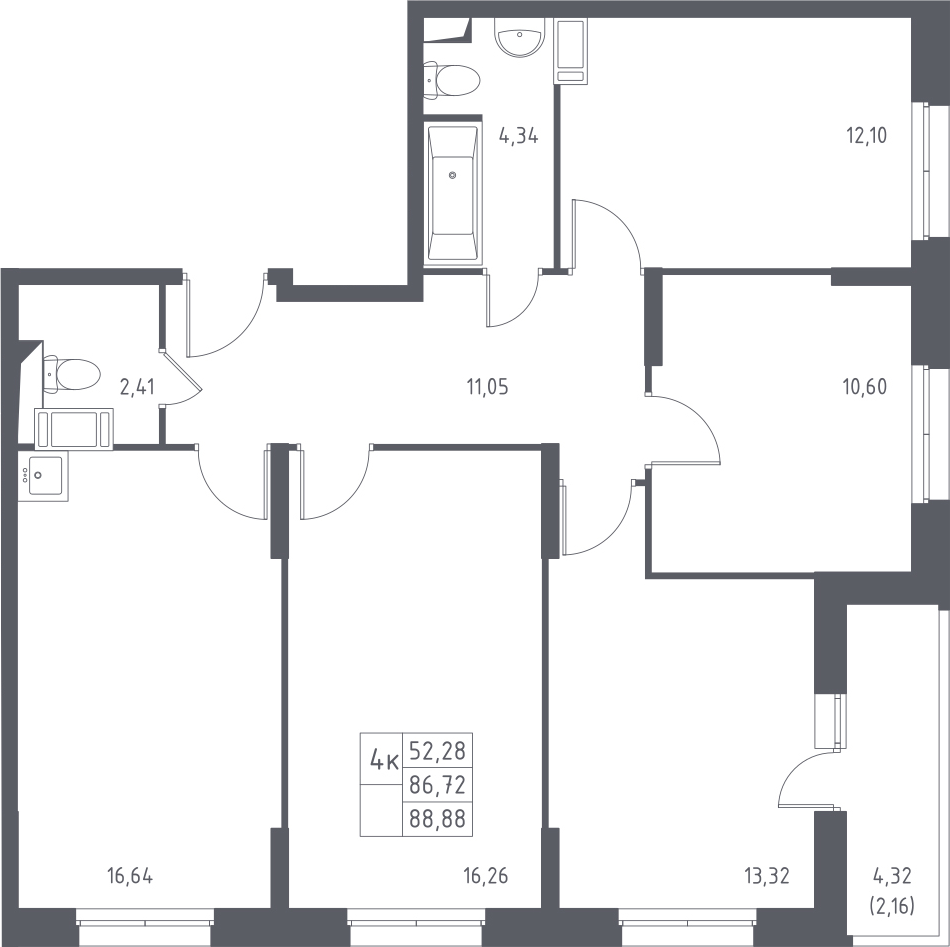 5Е-комнатная, 88.88 м²– 2